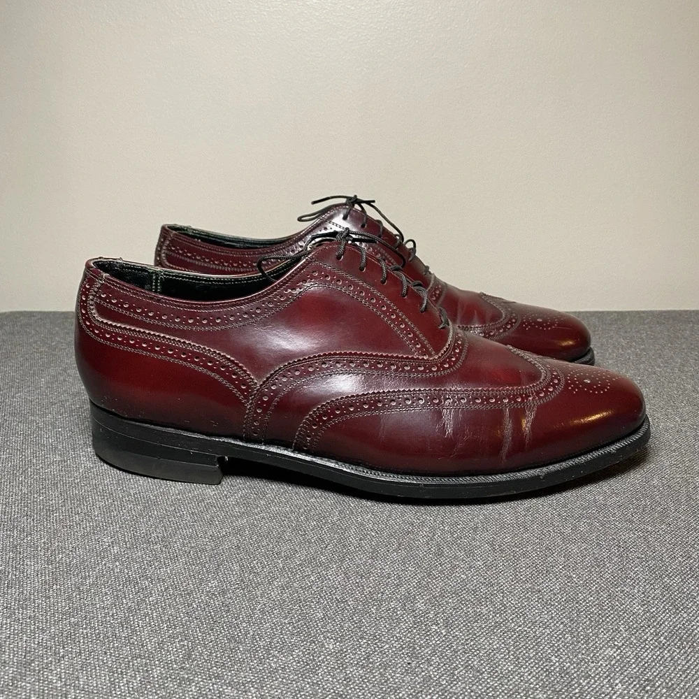 VTG Florsheim Imperial Shortwing Wingtip Oxford 11 EEE Burgundy Leather 93327